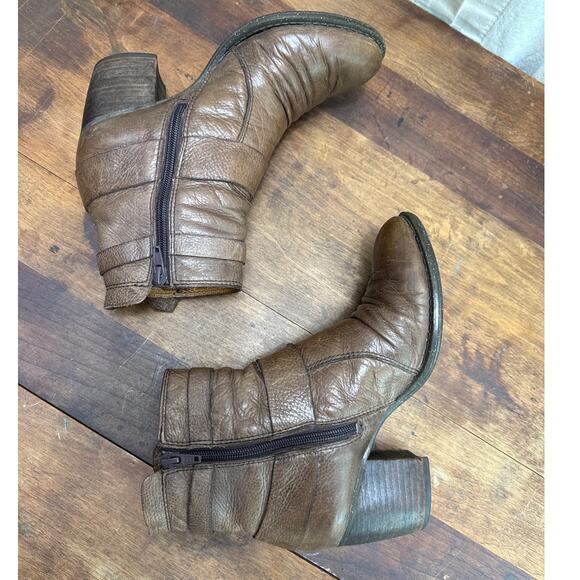 Naya Virtue Brown Leather Ankle Boots Women's Size 6 1/2 Buckle Zip Western Boho - Picture 3 of 14